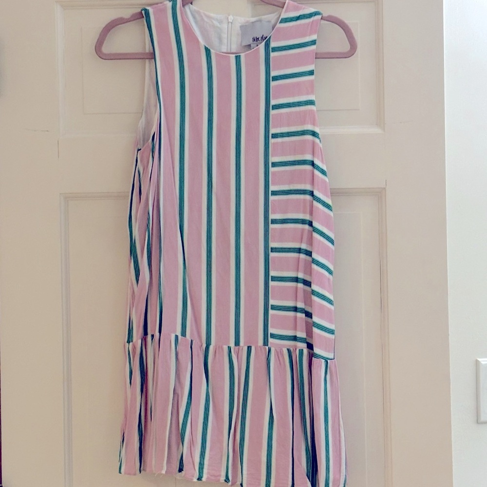 Preppy Striped Pink and Green Drop Waist Dress